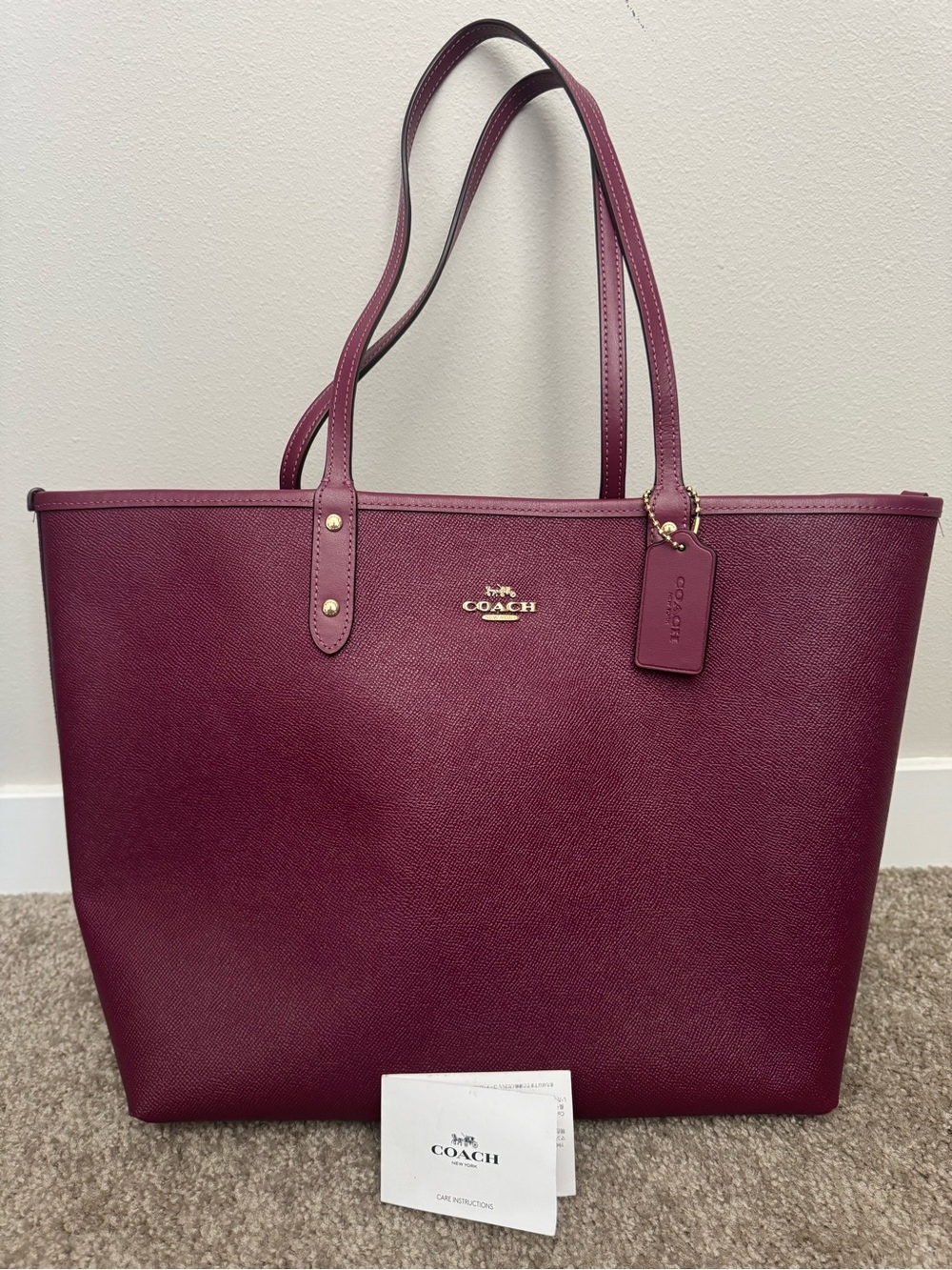 Coach Burgundy Tote with Gold Logo Accent - Reversible! - Picture 2 of 4